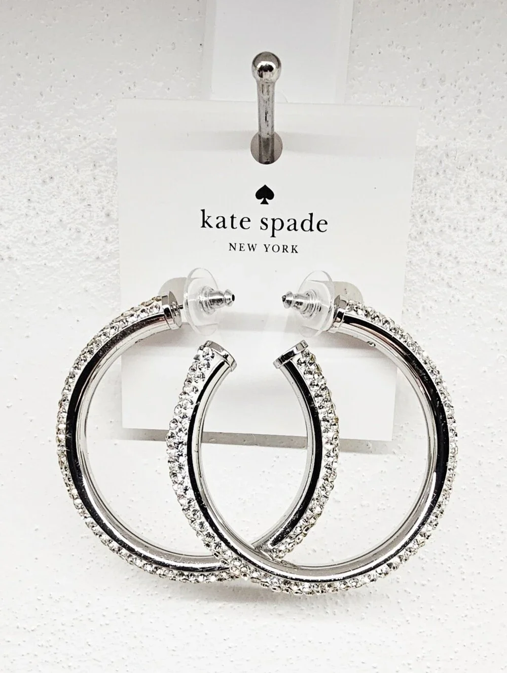 NEW Kate Spade Razzle Dazzle Crystal Hoop Silver-tone Earrings With Dust Bag